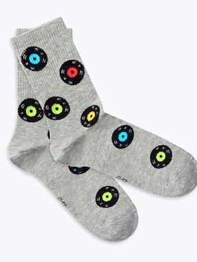 BNIP - Mark Formelle - Grey Men's Socks with Vinyl Records Pattern